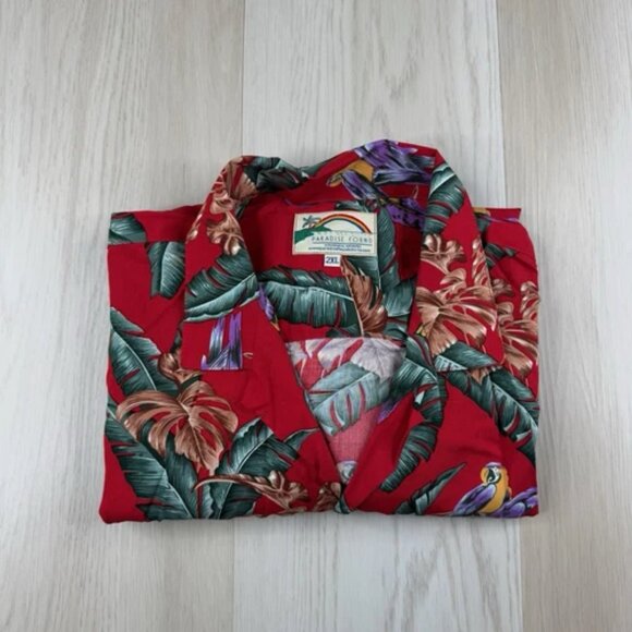Paradise Found Shirt Men’s 2XL XXL Red Magnum PI Tropical Floral Parrot Camp - Picture 1 of 9